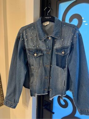 Lafayette 148 New York Studded Blue Denim Jacket